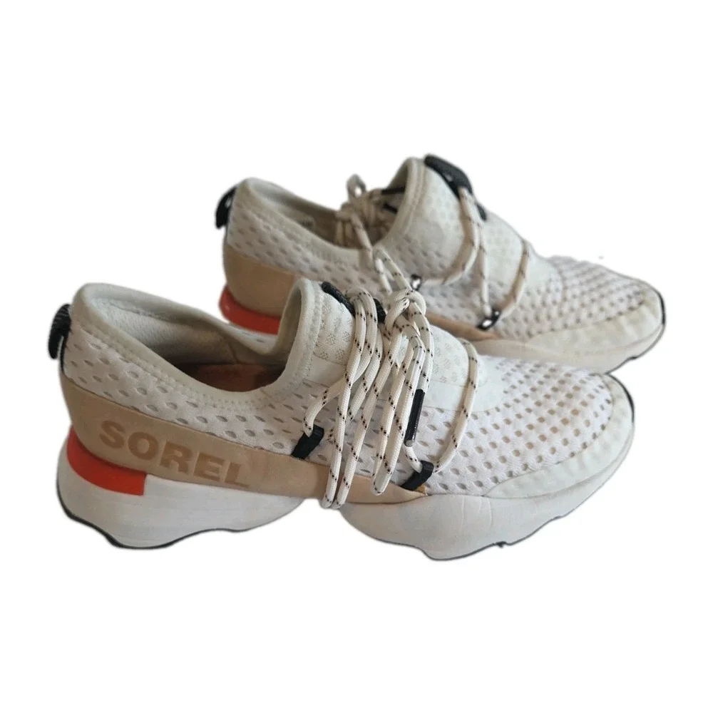 SOREL Kinetic Impact Lace Women's Sneaker Size 5 Cream Black Orange Mesh Lace-Up